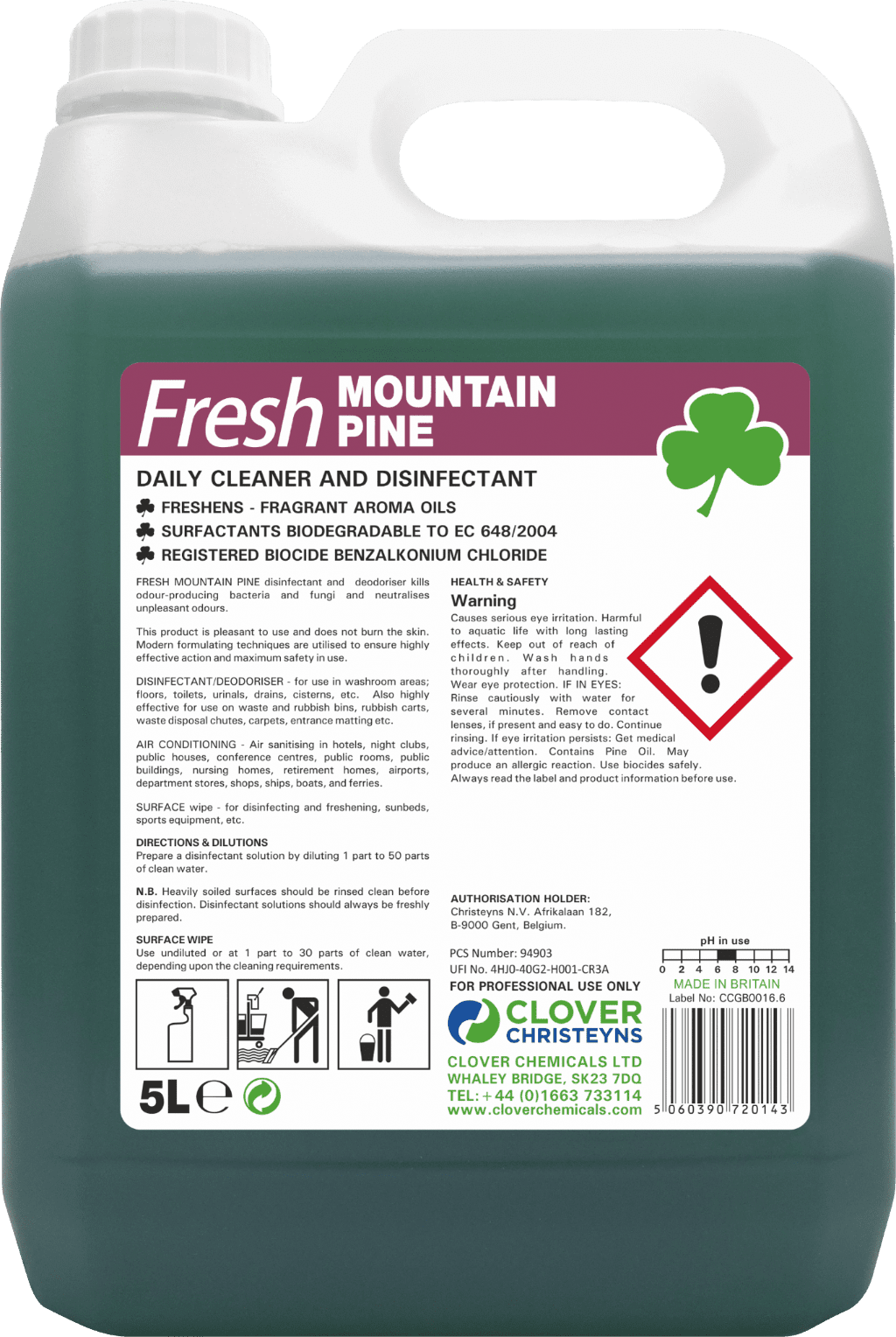Clover Chemicals Fresh Mountain Pine Disinfectant (204) – 5 LTR – North Star Supplies