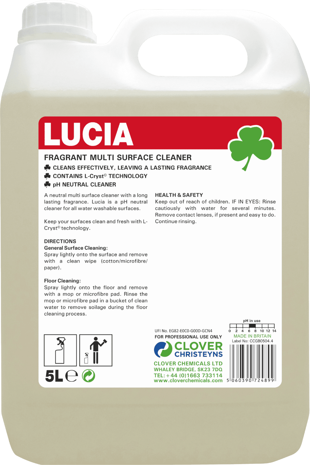 Clover Chemicals Lucia Multi Surface Cleaner (821) – 5 LTR – North Star Supplies