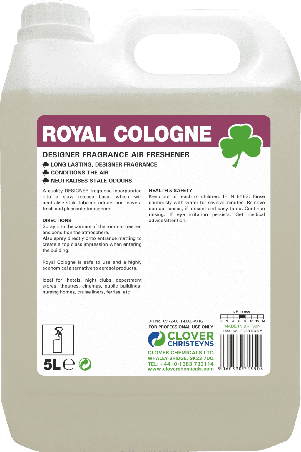 Clover Chemicals Royal Cologne Designer Fragrance Air Freshener (811) – 5 LTR – North Star Supplies