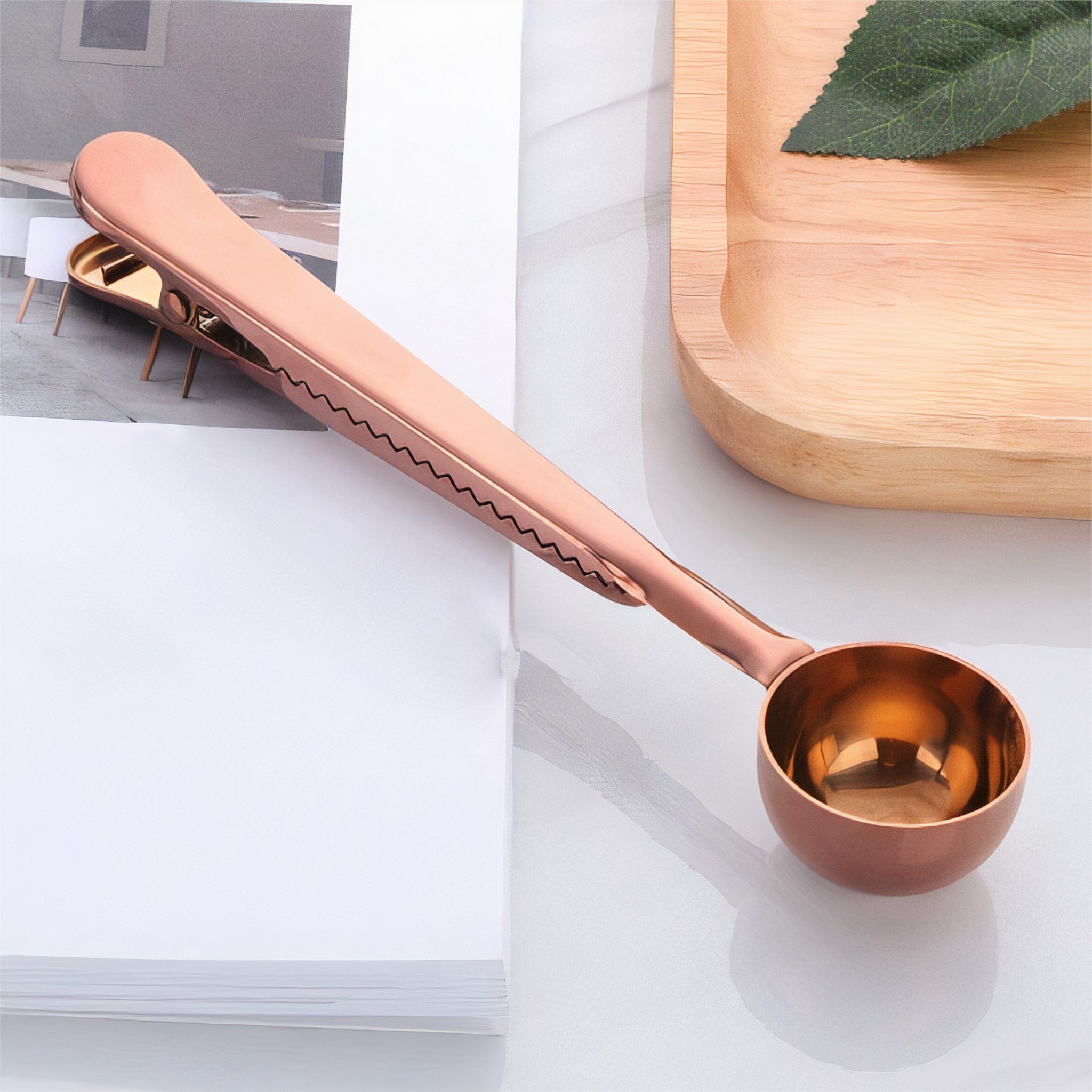 Coffee Scoop & Sealer – Rose Gold – Metal – The Trouvailles