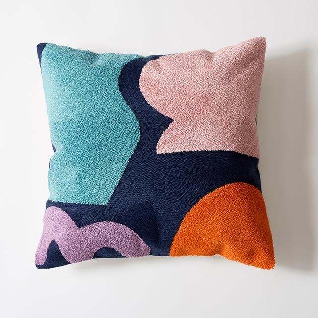Geometric Cushion Cover – Blue / Pink / Purple – Cotton – The Trouvailles