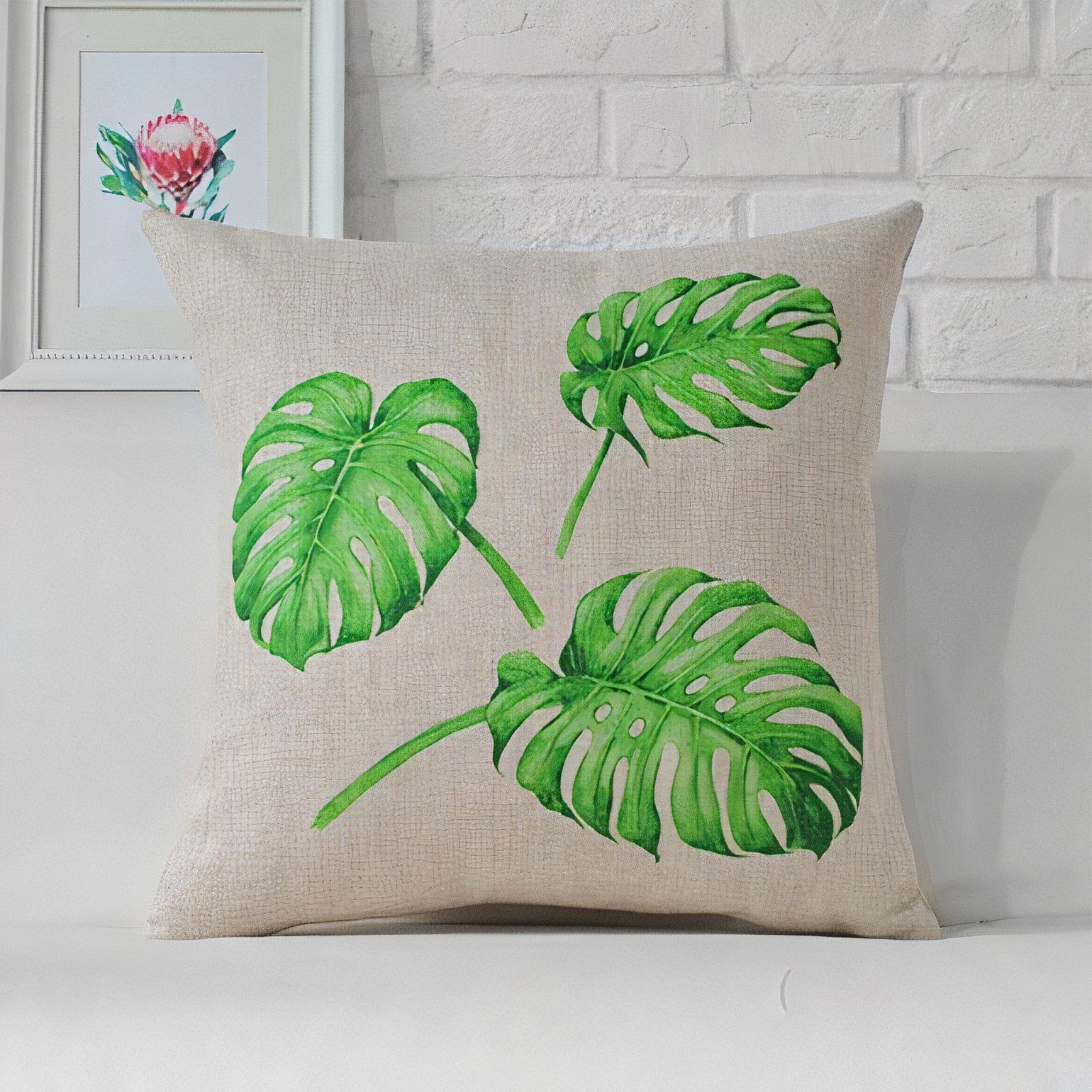 Tropical Cushion Covers – Style E – Durable & Environmentally Friendly – Dark Green / Cream – Cotton – The Trouvailles