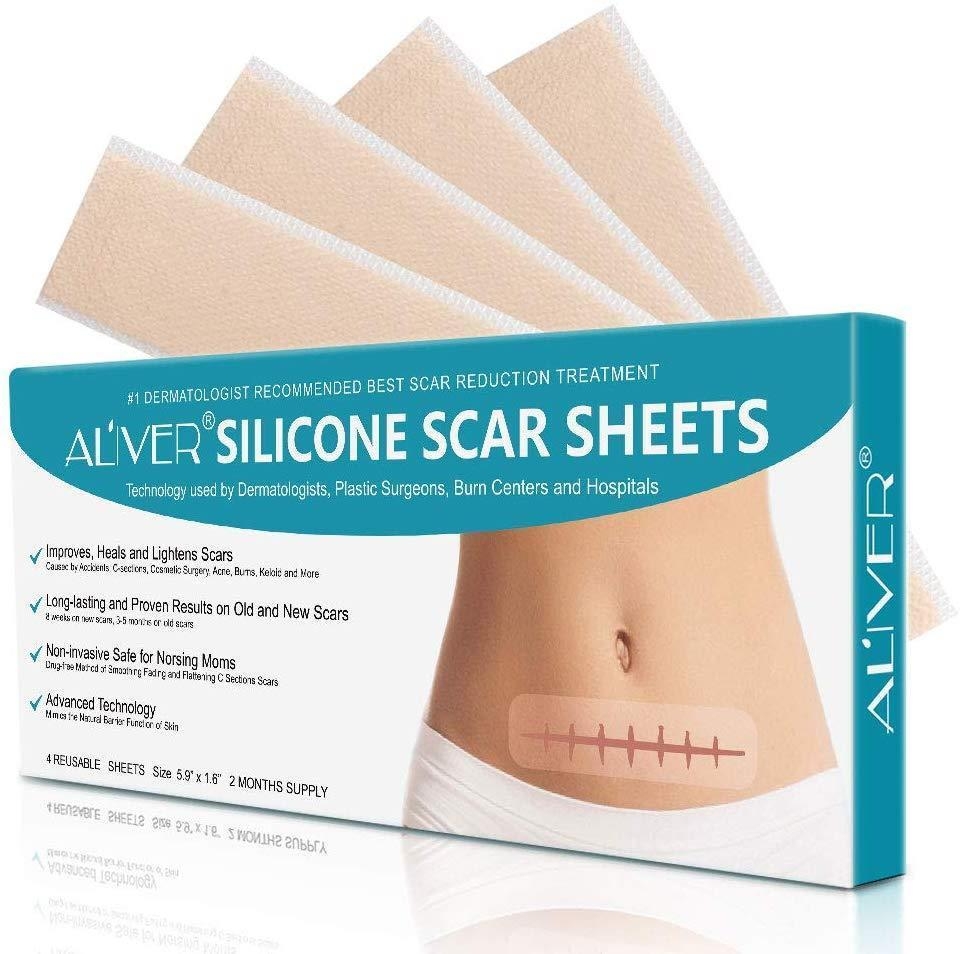 Aliver Silicone Scar Removal Sheets 4pcs Treatment for Keloid, C-Section Scars from Surgery