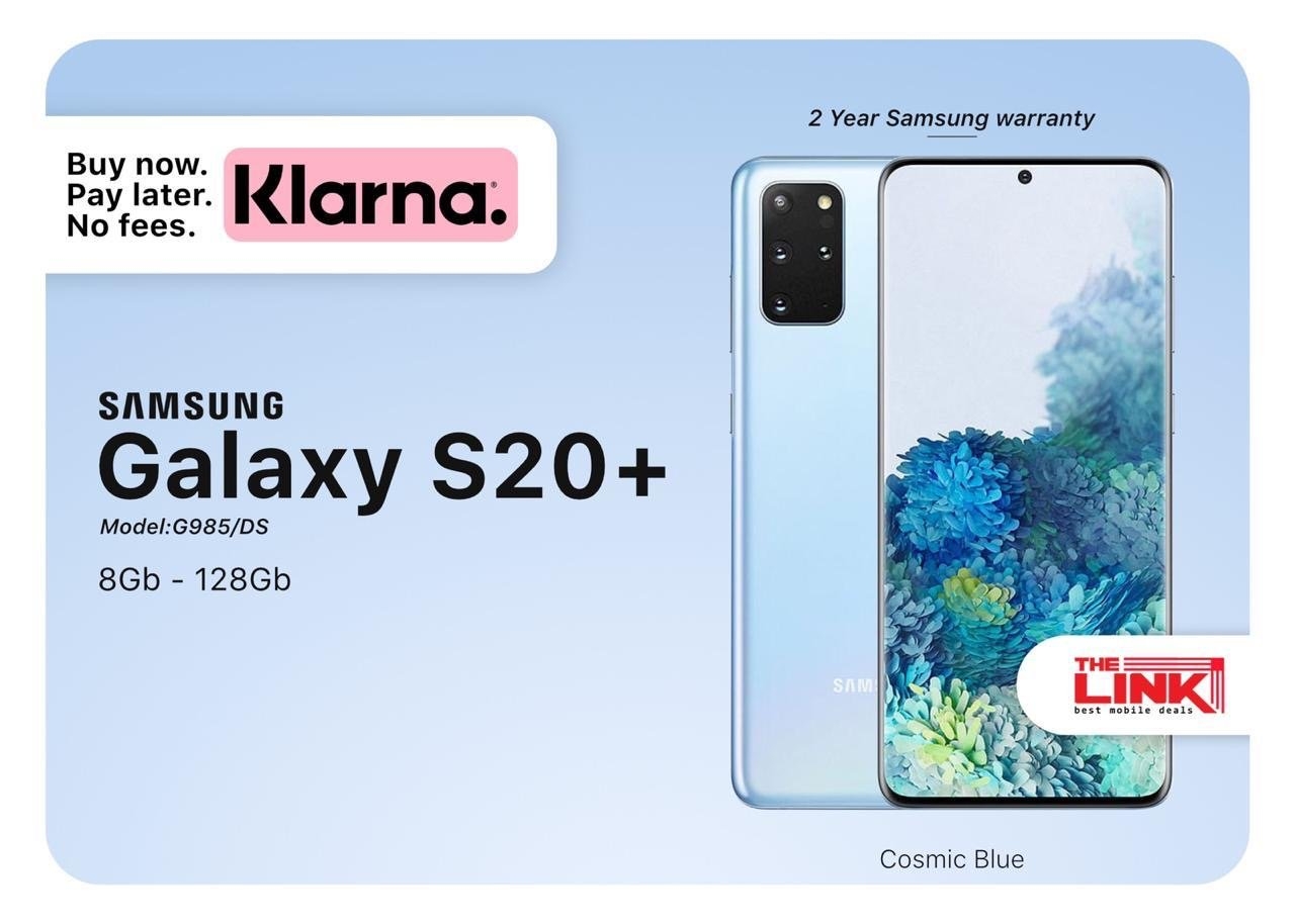 Brand New Samsung Galaxy S20+, Unlocked, 128GB, 24 Months Samsung Warranty – Cosmic Blue