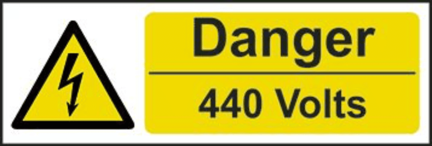 Danger 440 Volts Electrical Safety Sign – Self-Adhesive Vinyl – 300 x 100mm – PPE – Taft Safety Store