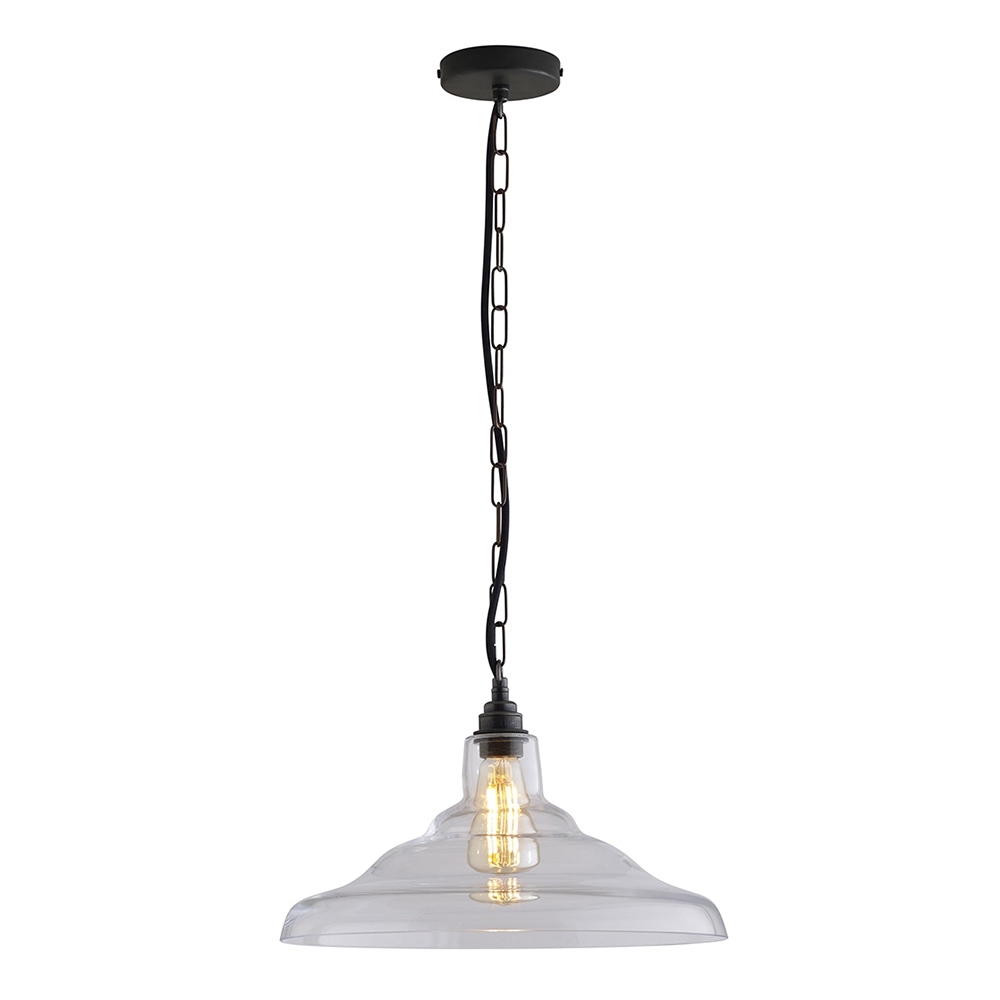 Davey Lighting – Glass School Pendant Light – Large – Weathered Brass – Clear – Clear / Black – Brass – Large