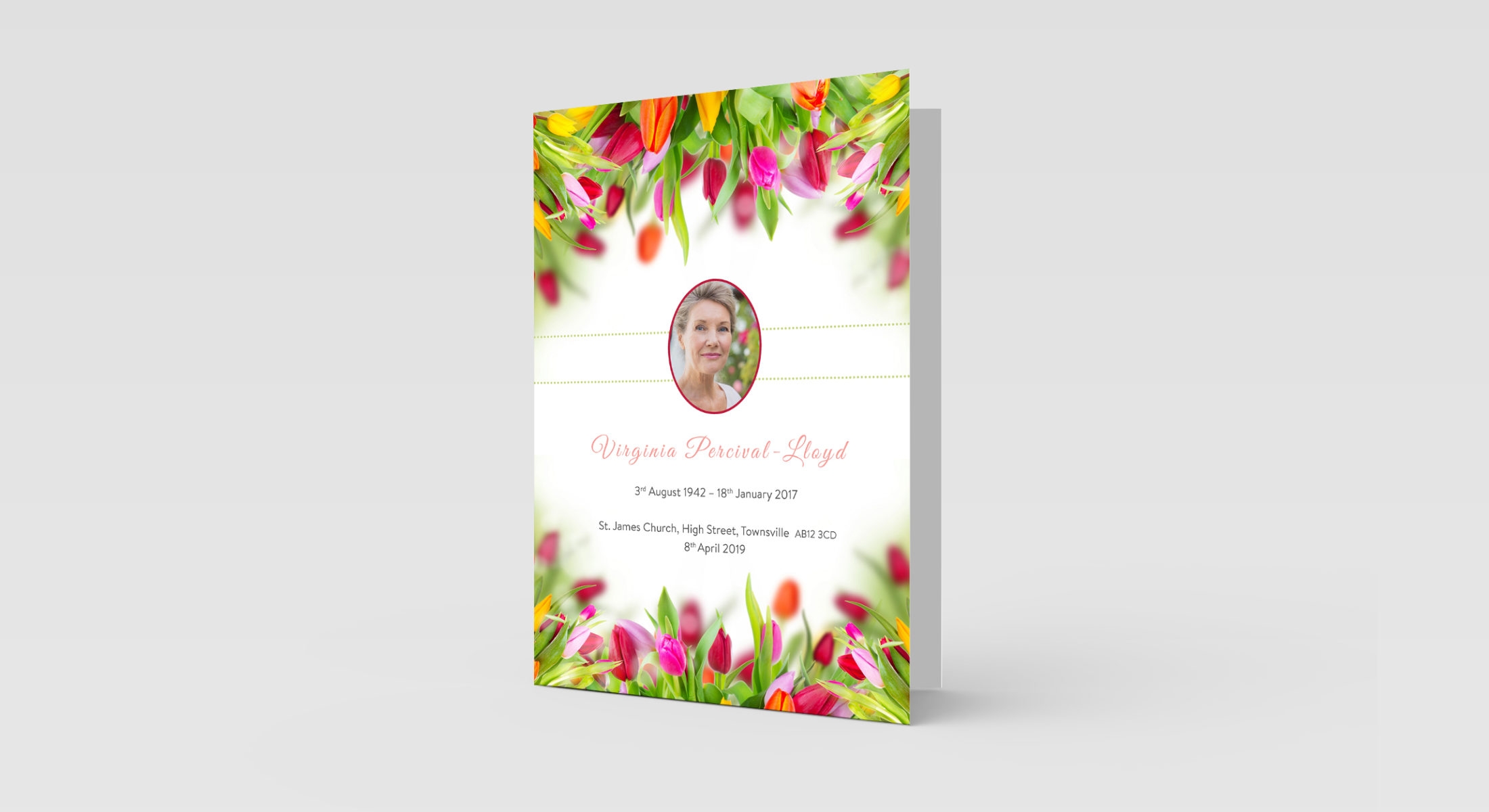 Funeral Order Of Service – Colourful 3D Tulips Personalised Design – High Quality Print – Heavy 300g Card – Qty (10x) – Memorial Booklet