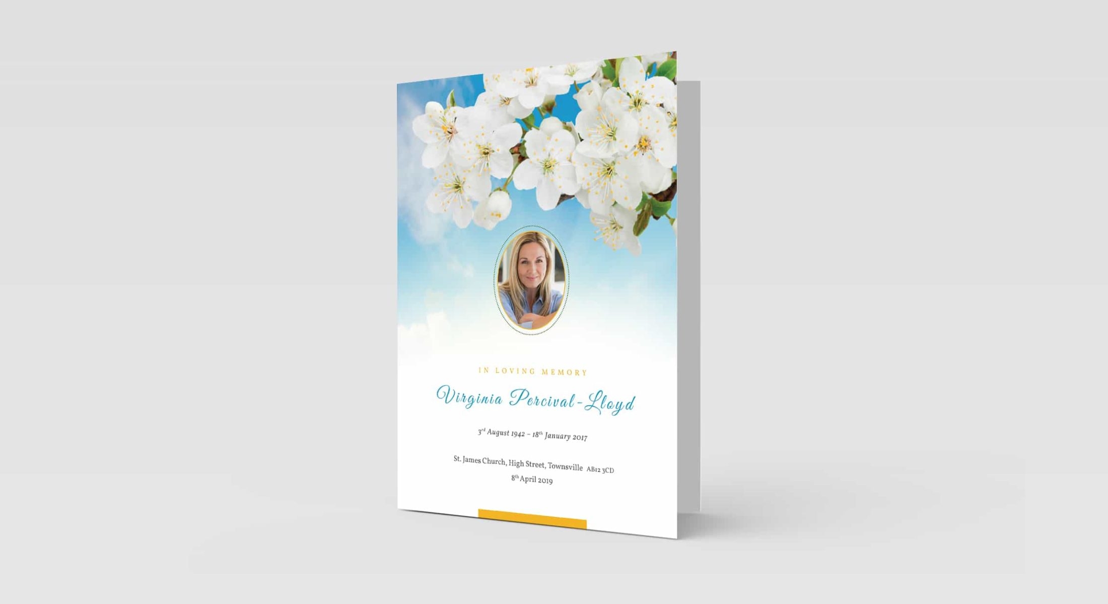 Funeral Order Of Service – Blue Sky & Flowers With Photo Personalised Design – High Quality Print – Heavy 300g Card – Qty (10x) – Memorial Booklet