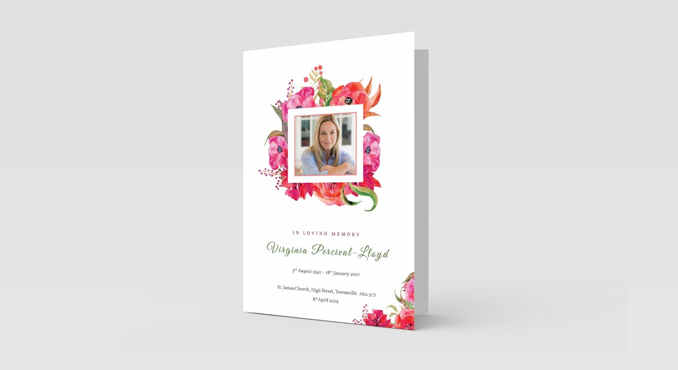 Funeral Order Of Service – Water Colour Pink Flowers Personalised Design – High Quality Print – Heavy 300g Card – Qty (10x) – Memorial Booklet