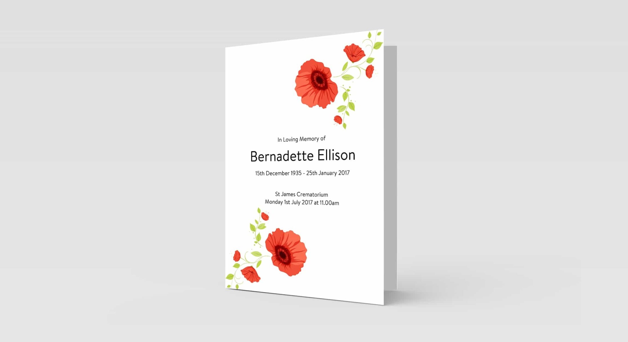 Funeral Order Of Service – Poppies Traditional Personalised Design – High Quality Print – Heavy 300g Card – Qty (10x) – Memorial Booklet