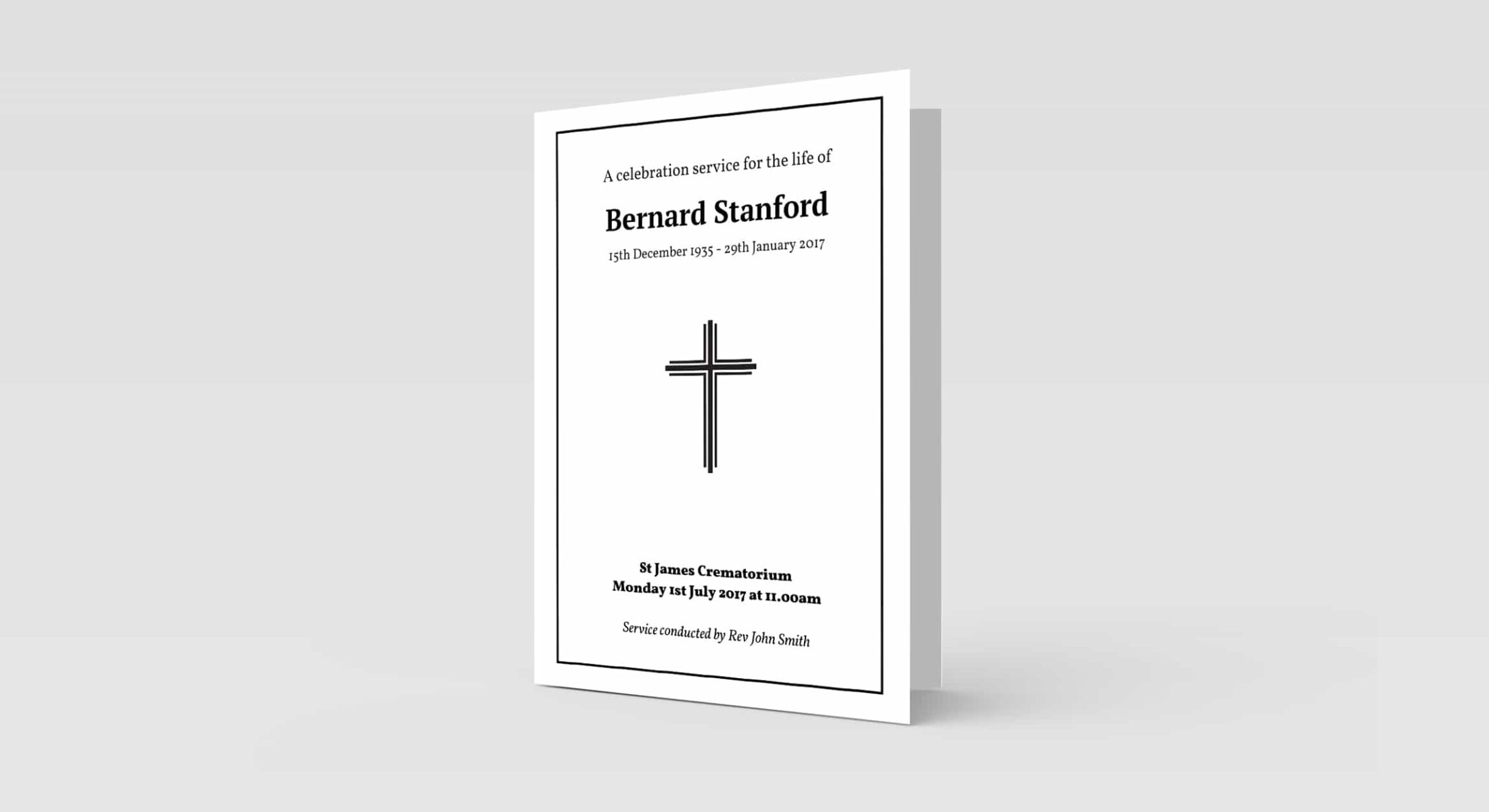 Funeral Order Of Service – Single Border With Cross Photo Personalised Design – High Quality Print – Heavy 300g Card – Qty (10x) – Memorial Booklet