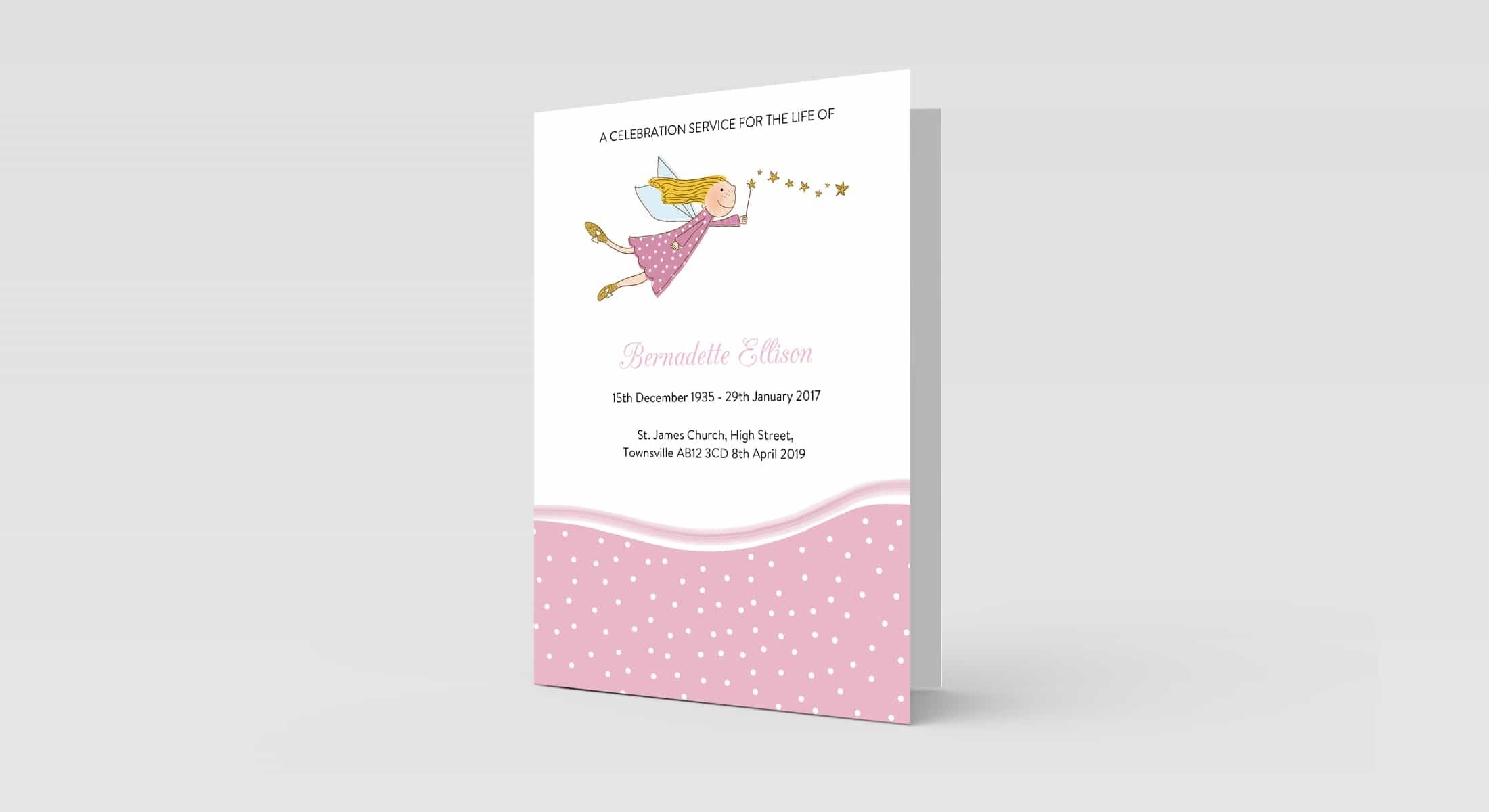 Funeral Order Of Service – Childrens Sweet Angel Personalised Design – High Quality Print – Heavy 300g Card – Qty (10x) – Memorial Booklet