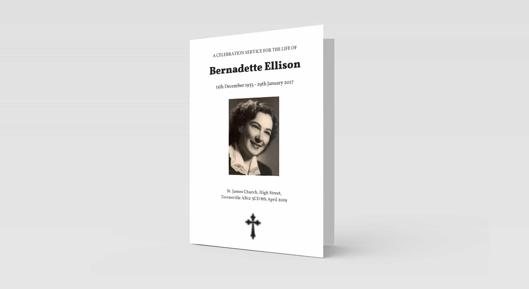 Funeral Order Of Service – Photo Center & Cross Personalised Design – High Quality Print – Heavy 300g Card – Qty (10x) – Memorial Booklet