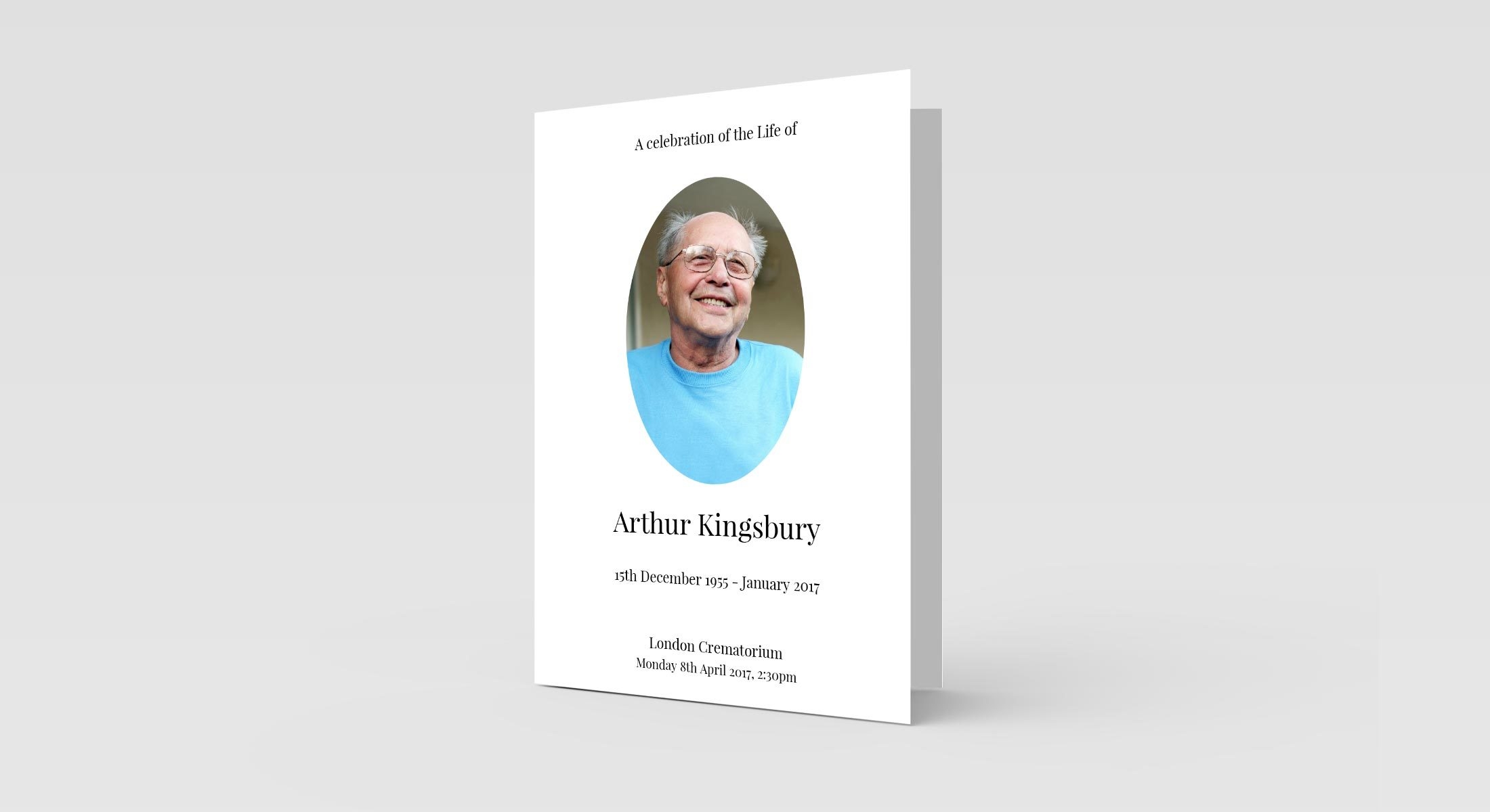 Funeral Order Of Service – Large Oval Photo Center Personalised Design – High Quality Print – Heavy 300g Card – Qty (10x) – Memorial Booklet