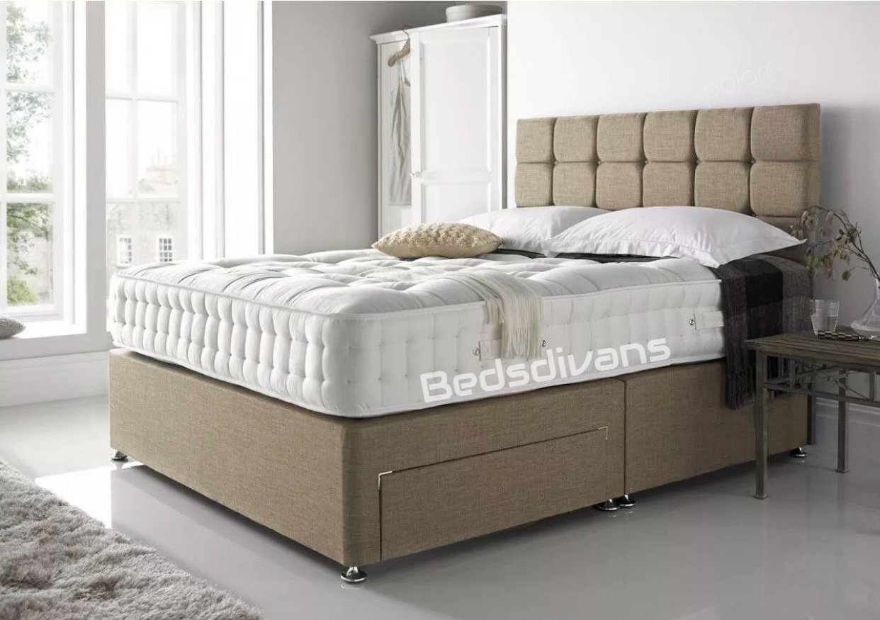 BedsDivans – Linen Divan Bed – Beige – Single, Small Double, Double, King & Super King Sizes Available – Add Headboard & Mattress