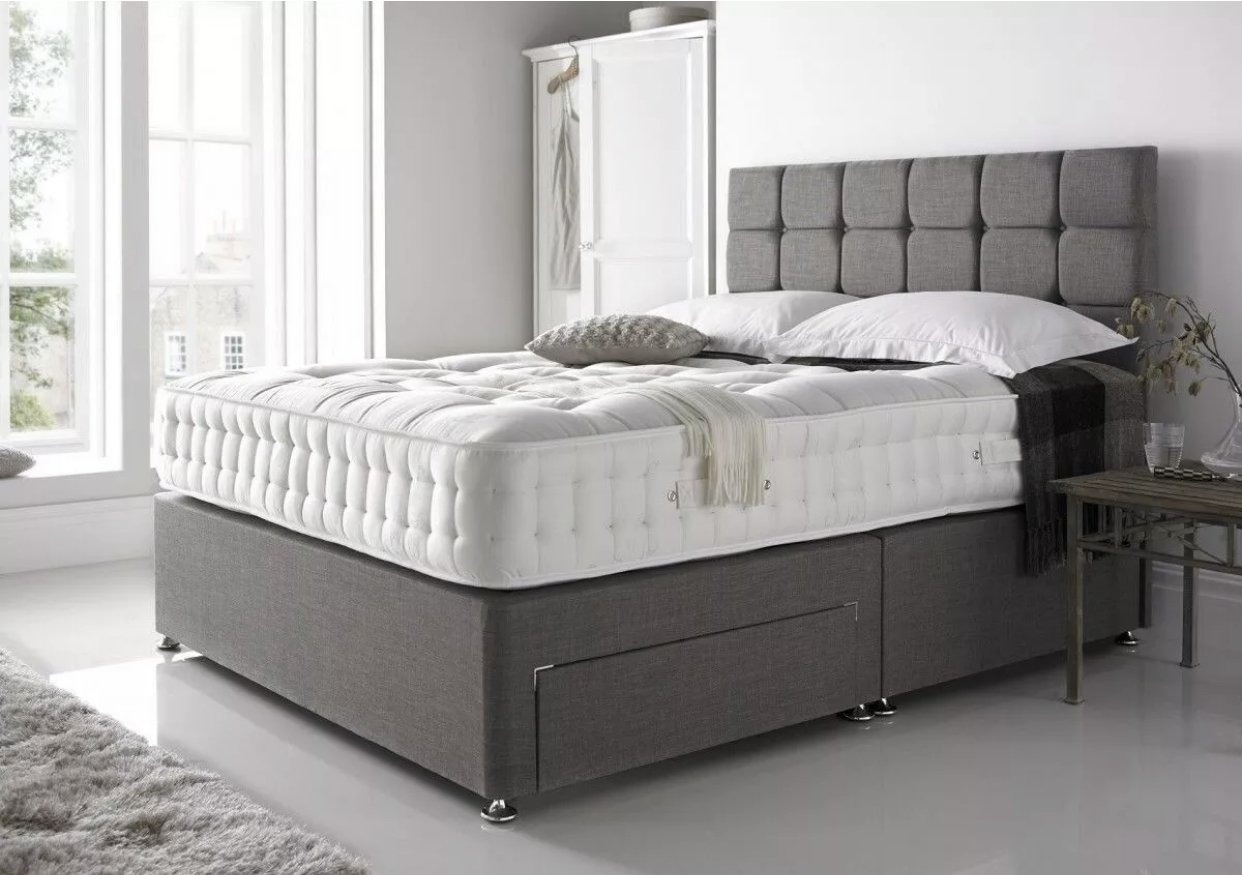 Linen Divan Bed – Grey – Single, Small Double, Double, King & Super King Sizes Available – Headboard & Mattress Included