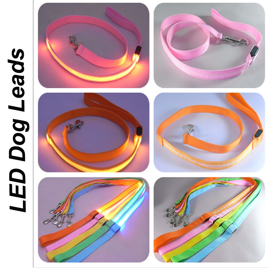 Flashing LED Adjustable Dog Collar & Leash for Pet Safety – L