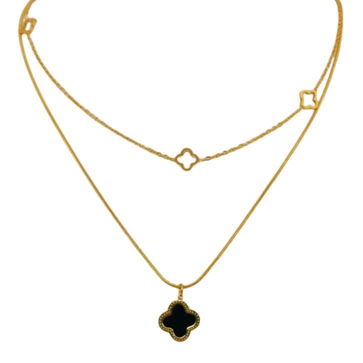 Double Chain Clover Necklace £24.99 40+5 cm – Gold – Ezavision