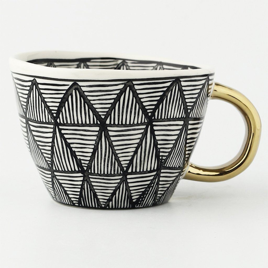 Nordic Mugs – Striped Diamonds – Drinkware – White / Black – Ceramic – The Trouvailles