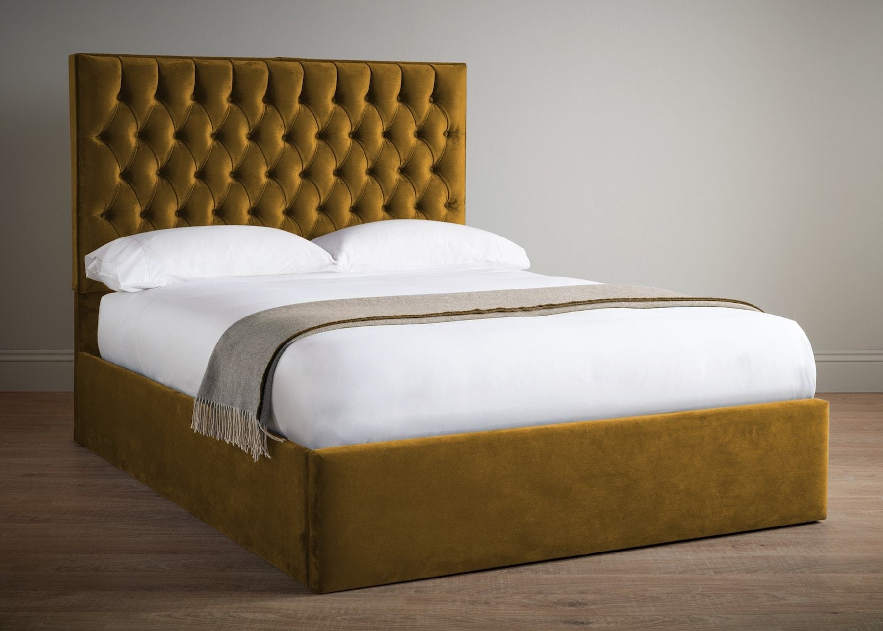 Portabello – Duchess King Bed – Gold Monaco Velvet King – High Quality Velvet – Gold – Chesterfield