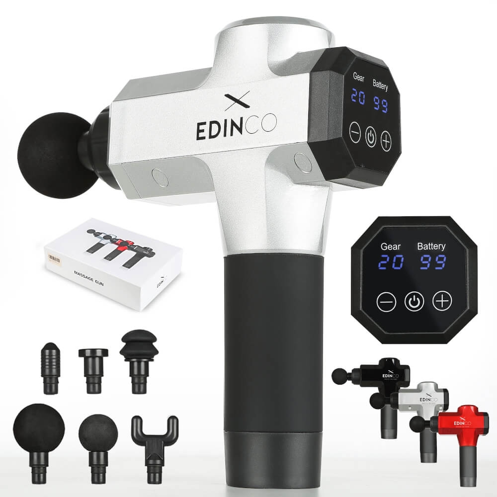 XL Strong Massage Gun – Premium Rechargeable Battery (Silver) – Edinco