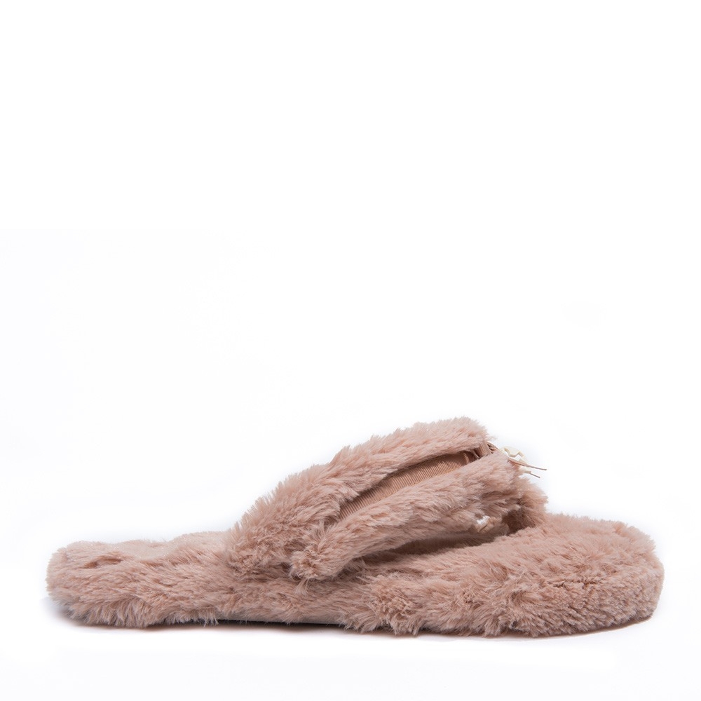 Erica Luxury Faux Fur Toe Post Slippers – Small – Gingerbread – Women’s – Bedroom Athletics