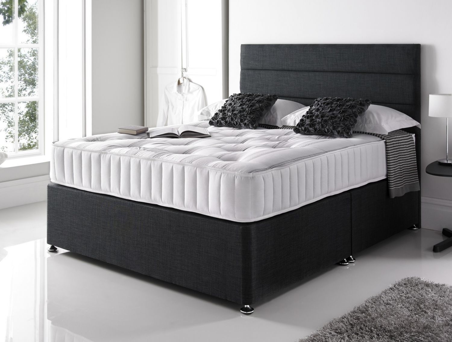 Antarctic Linen Divan Bed – Single, Small Double, Double, King & Super King Sizes Available – Headboard & Mattress Included