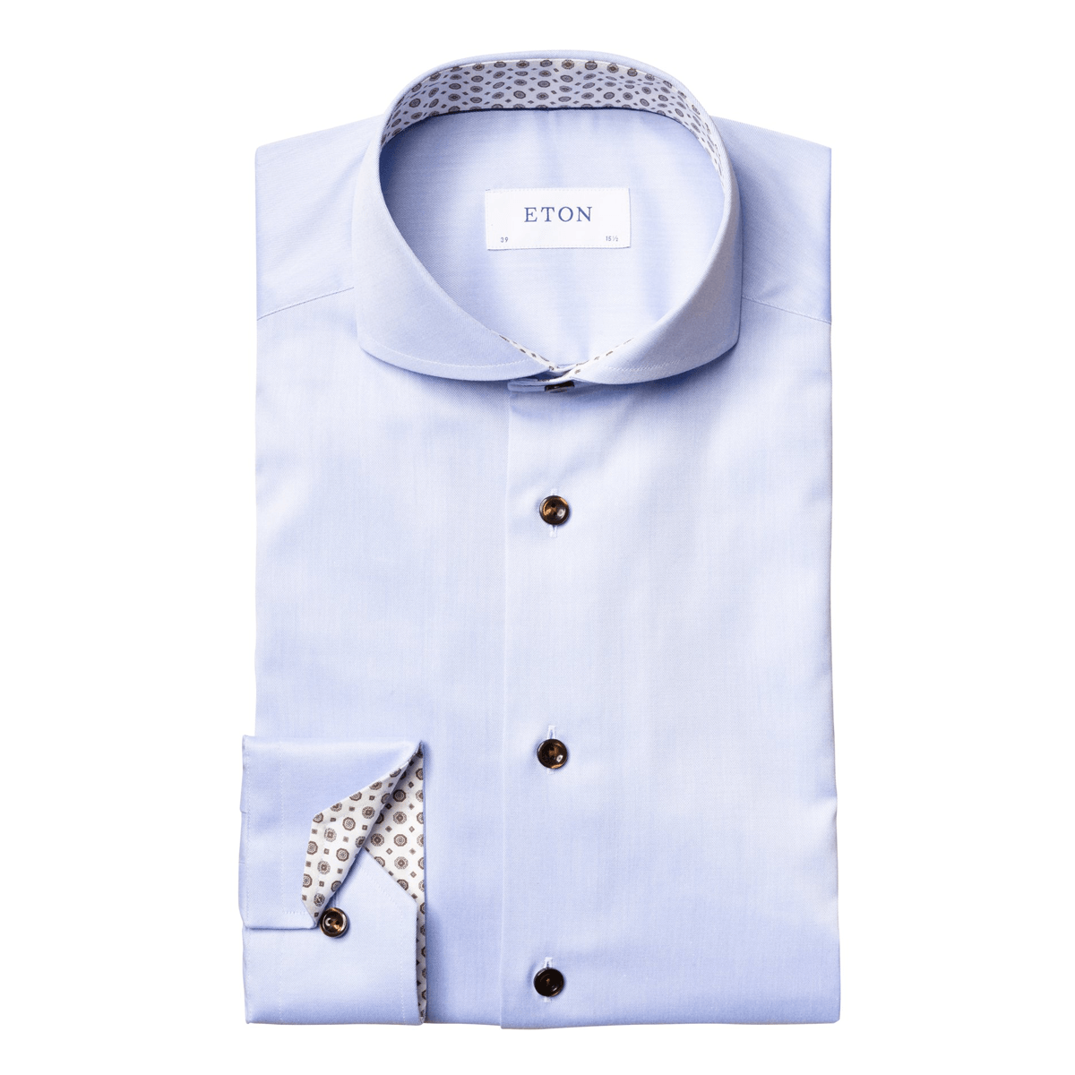 ETON Mens Light Blue With Medallion Print Slim Fit Shirt – 44 – Robert Old & Co