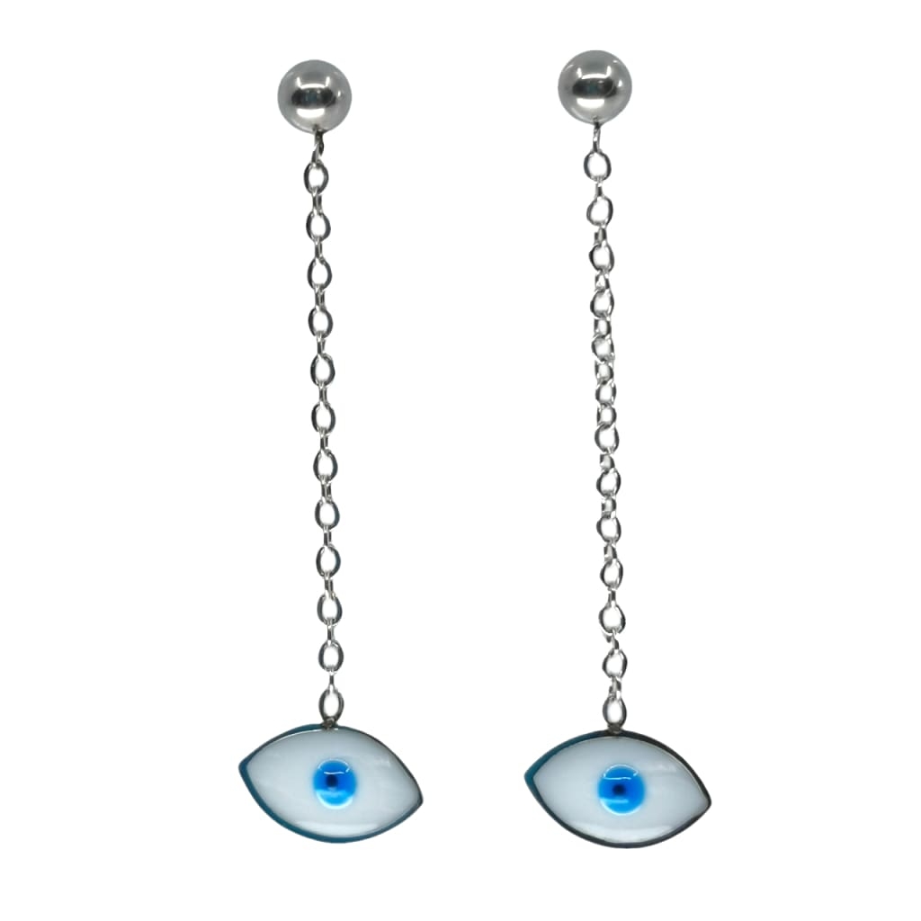 Evil Eye Chain Earrings Silver – Ezavision