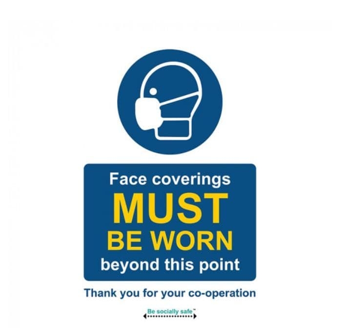 Face Coverings must be worn past this Point Sign – 300 x 200mm – PPE – Taft Safety Store