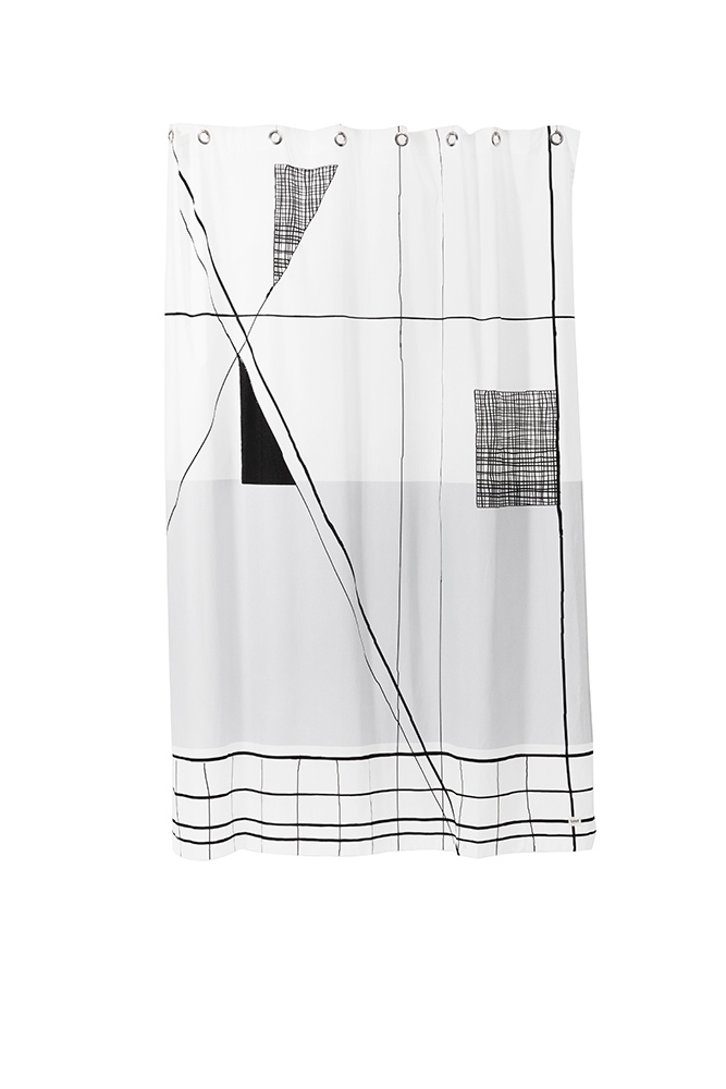 Ferm Living – Trace Shower Curtain – Light Blue / Grey – Cotton / Stainless Steel – 205cm x 160cm