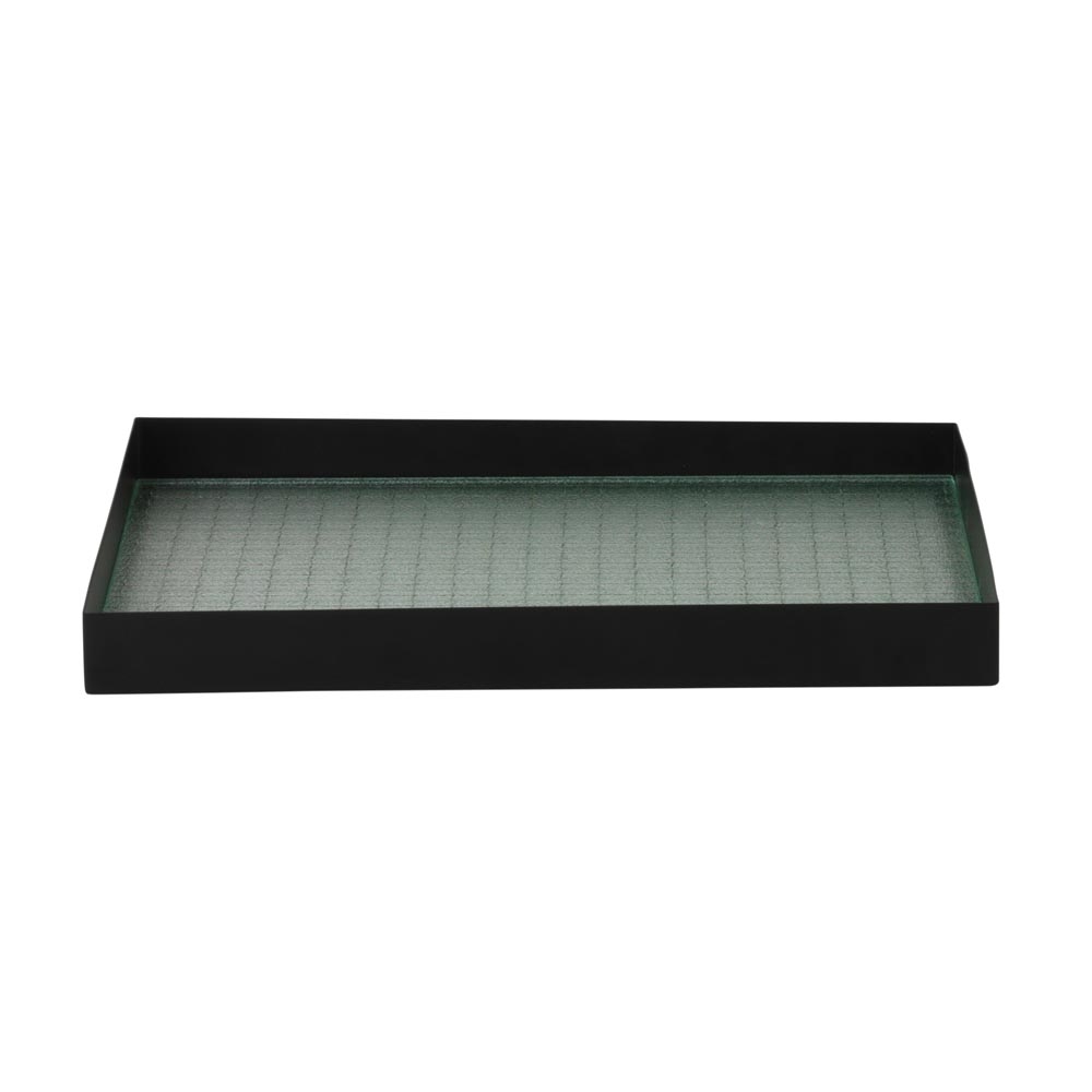 Ferm Living – Haze Tray – Medium – Black / Green – Powder Coated Metal / Wired Glass – 33cm x 24cm x 3.2cm