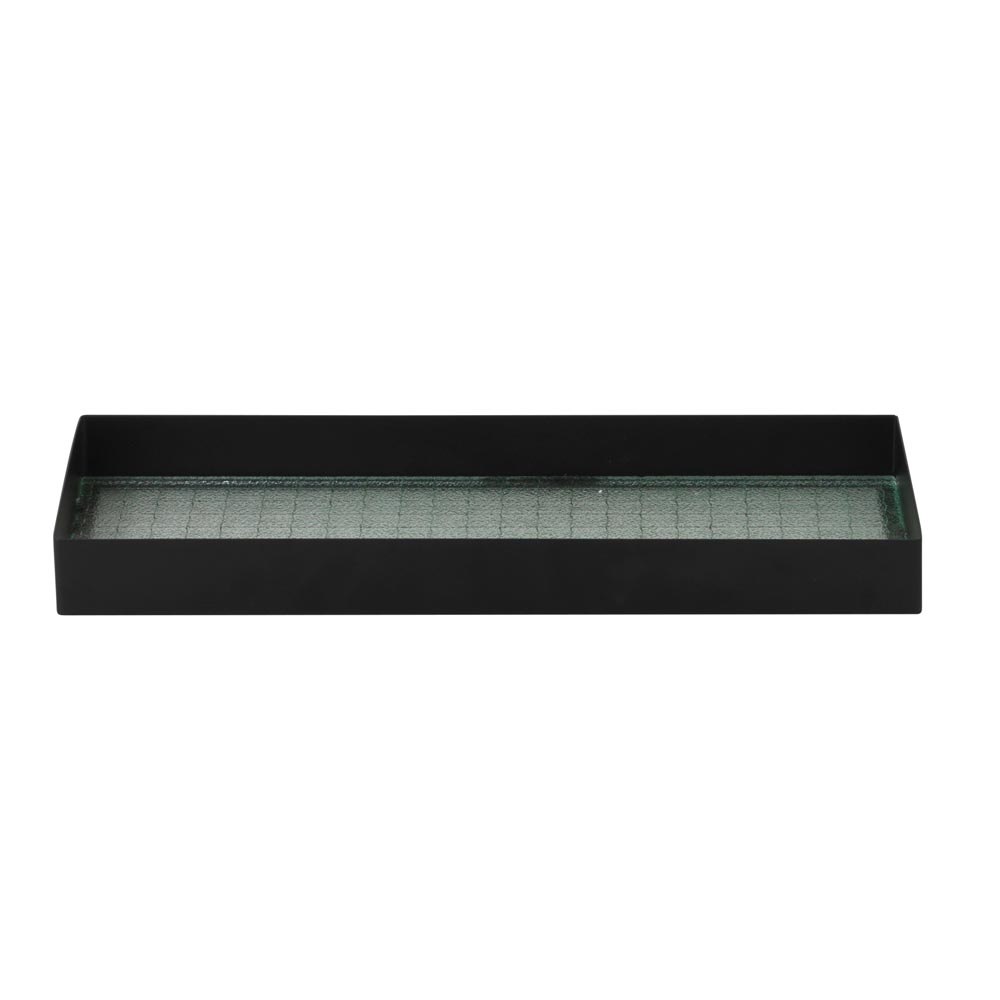 Ferm Living – Haze Tray – Small – Black / Green – Powder Coated Metal / Wired Glass – 33cm x 12cm x 3.2cm