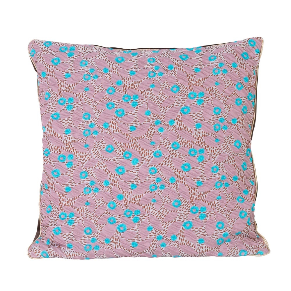 Ferm Living – Salon Flower Square Cushion – Rose – Blue / Pink – Mixed Fibres / Velour Cotton – 40cm x 40cm
