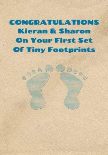 First Tiny Footprints In The Sand New Baby Card