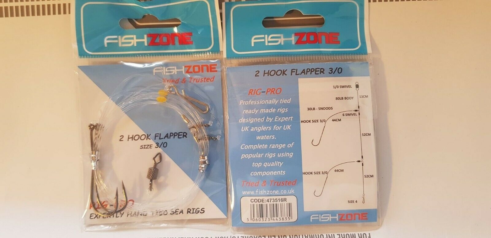 FishZone 2 hook flapper size 3/0 scratching rig sea fishing rig