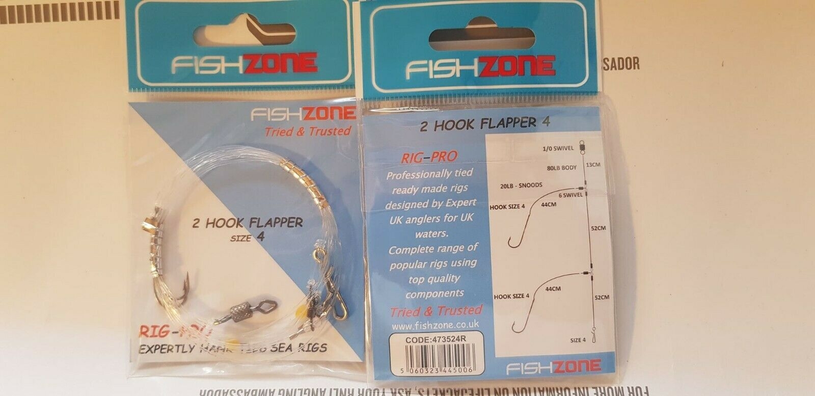 FishZone 2 hook flapper size 4 scratching rig sea fishing rig