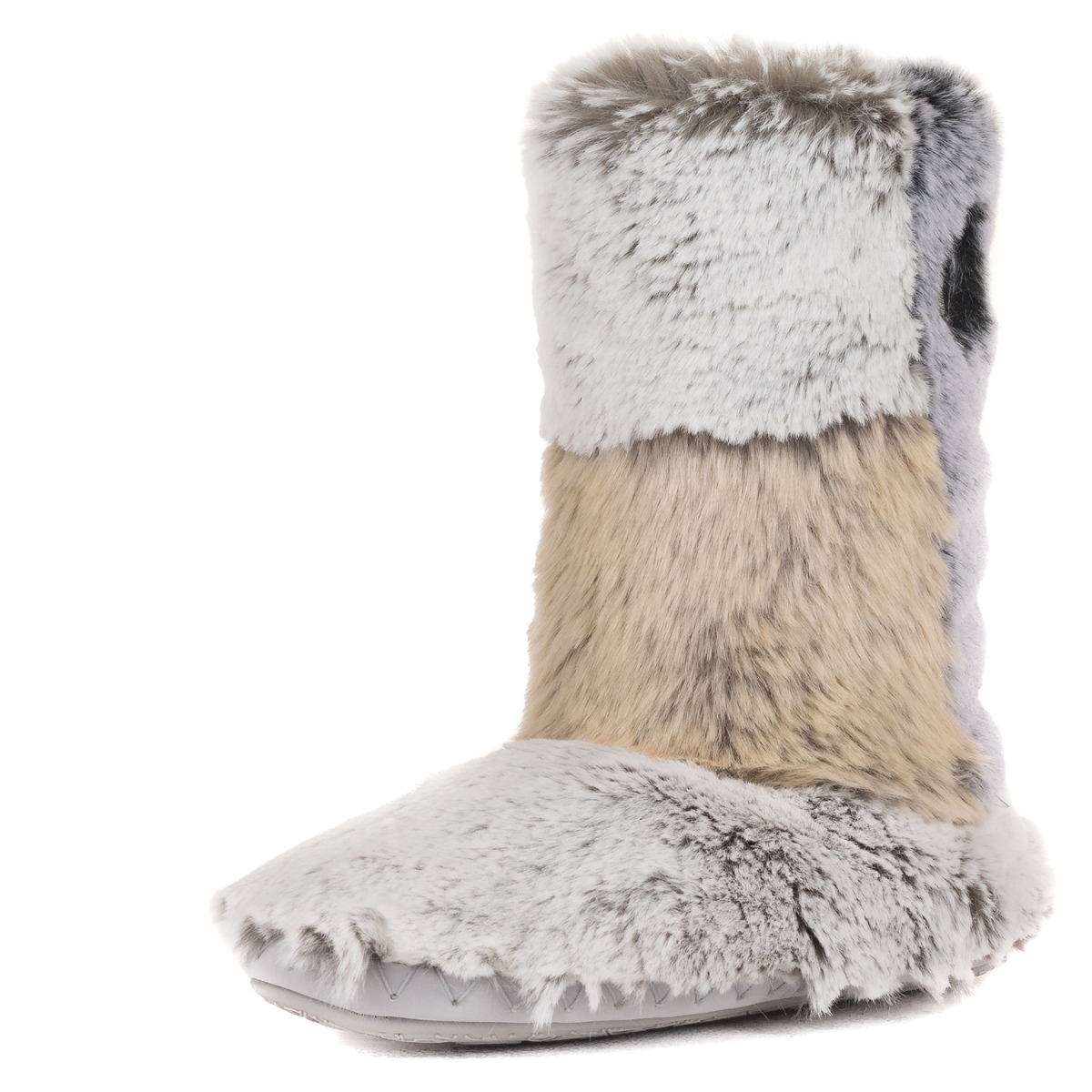 Florence Mid Length Luxury Faux Fur Slipper Boots – Small – Snow Tipped Patchwork – Women’s – Bedroom Athletics