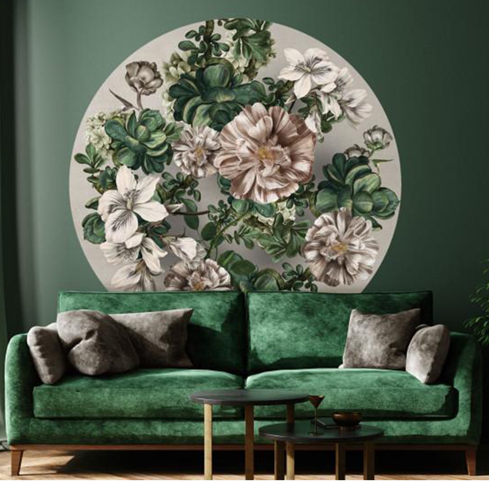 Wallpaper Circles Flowers Grey Background BN walls | The Design Yard GREY / 145 cm