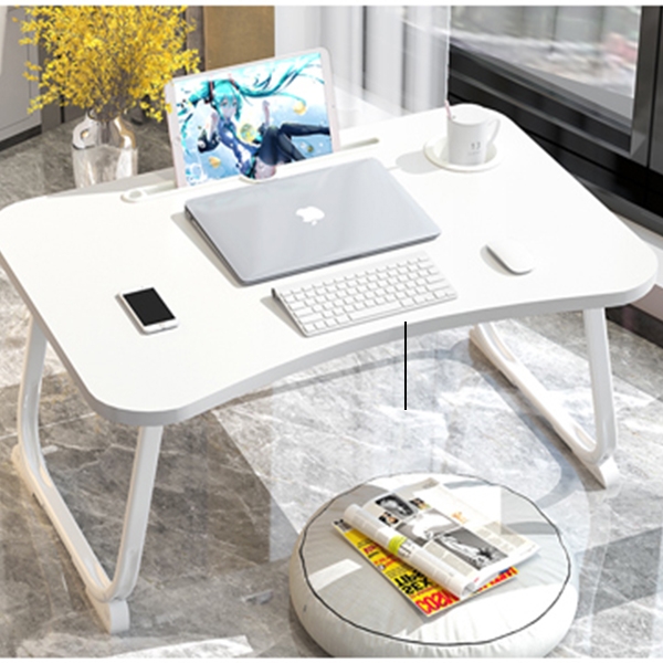 Portable Folding Laptop Table, Breakfast Serving Bed Tray – White