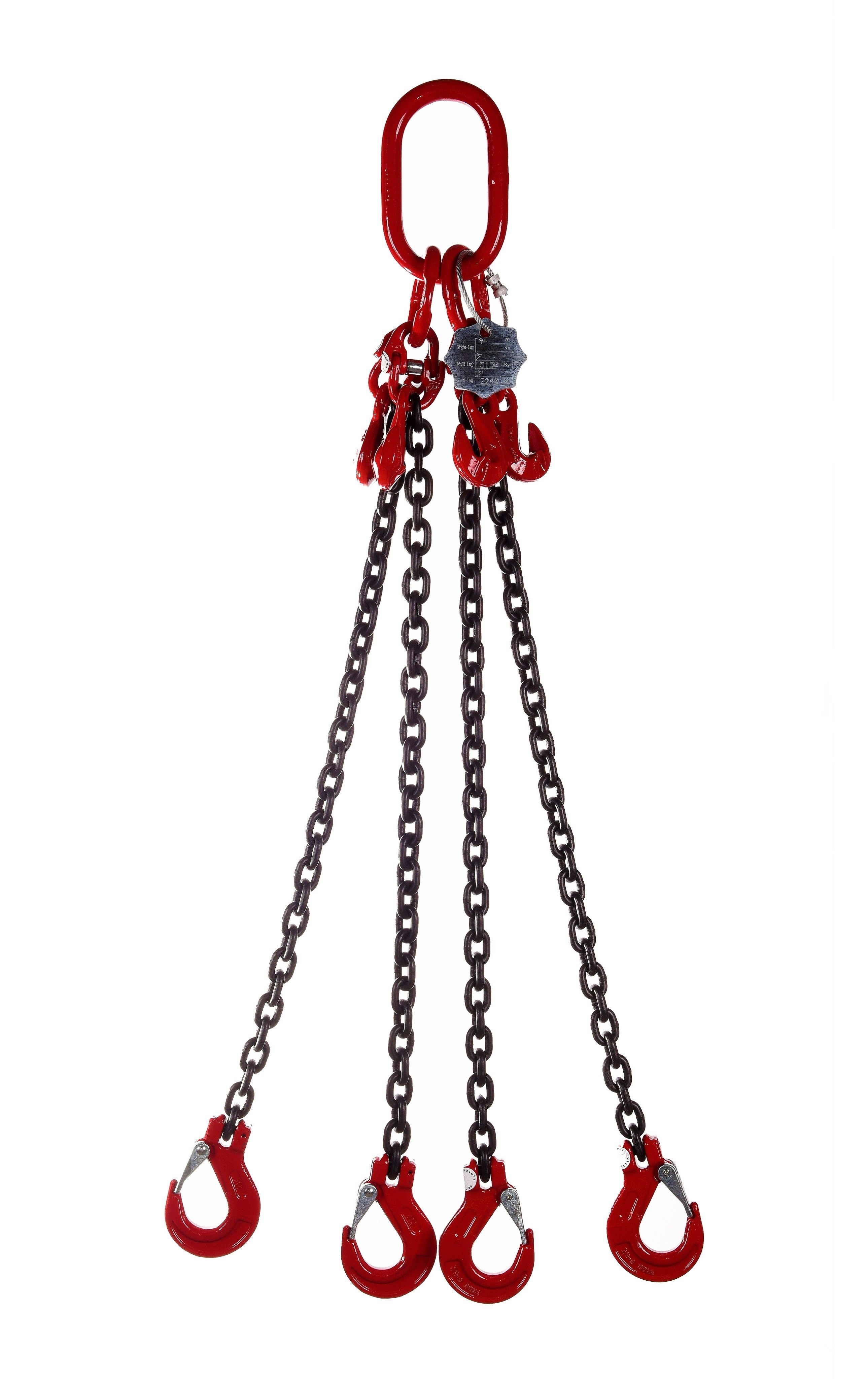 4 Leg 11.2tonne 13mm Lifting Chain Sling with choice of length and hooks – Without Shortening Hook – 6mtr – Clevis Safety Hook – Chain Slings – WSB