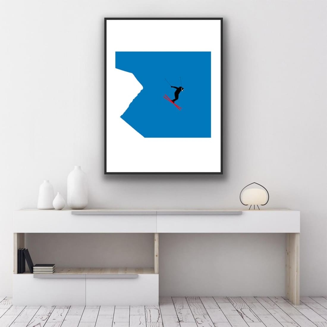 Freestyle Jump Ski Art Print, A1 (84.1 x 59.4cm) framed in black – Powderhound