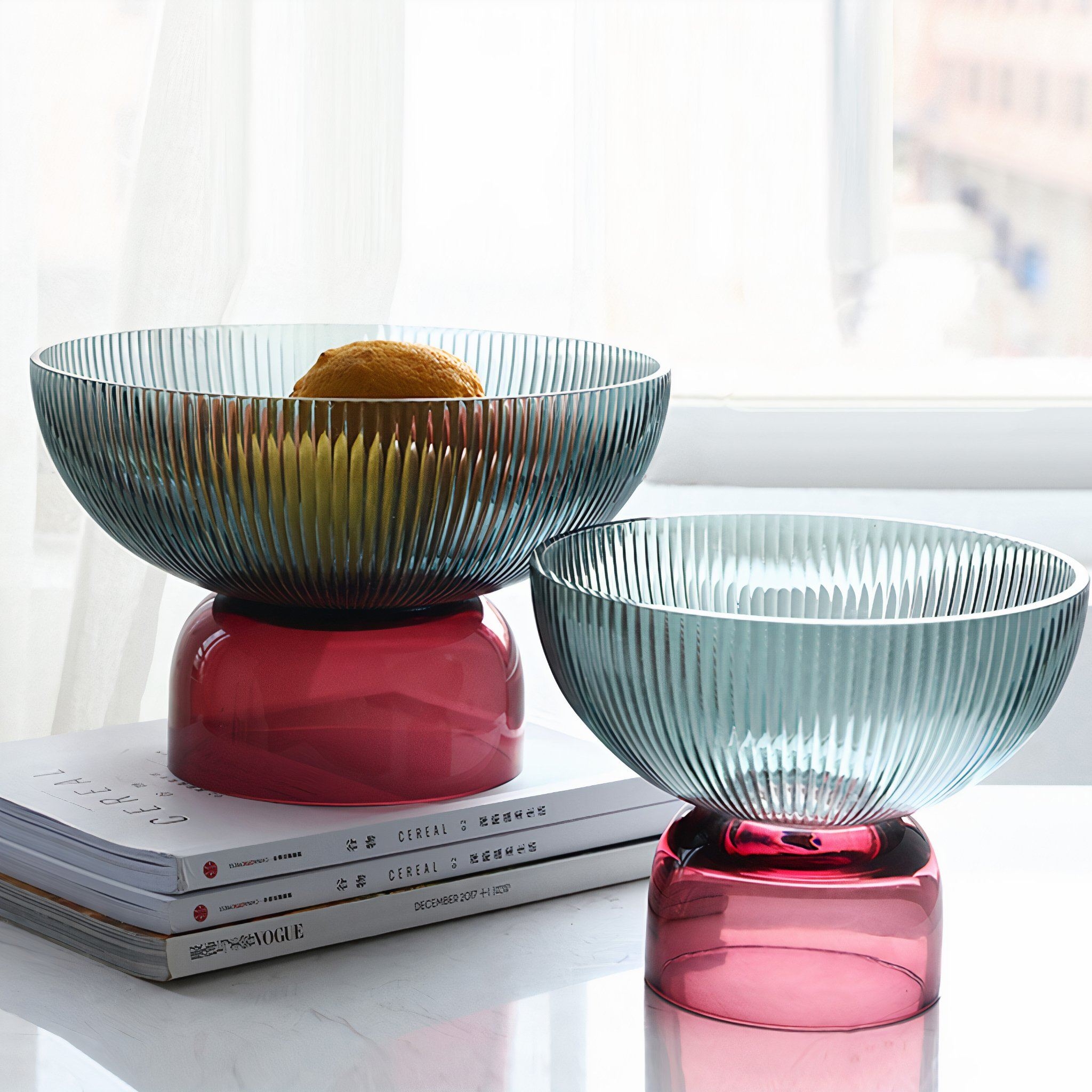 Pleated Glass Fruit Bowl – Storage & Organisation – Clear / Blue / Red – Small – The Trouvailles