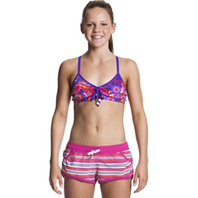 Funkita – Chelsea Stripe – Girls Beachwear Boardshorts Girls Age 12 – Aqua Swim Supplies