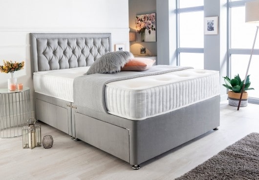 VIP Suede Divan Bed – Single, Small Double, Double, King & Super King Sizes Available – Headboard & Mattress Included
