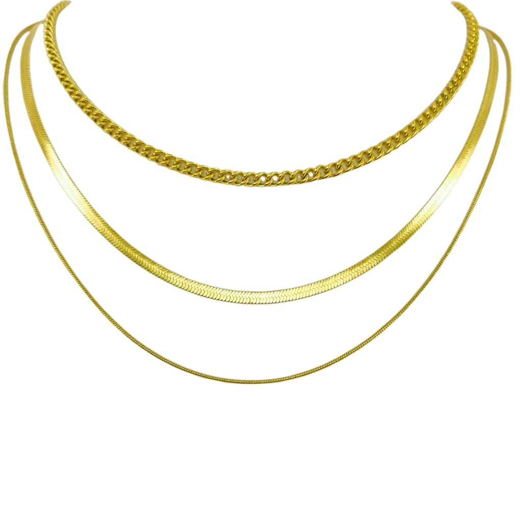 Gold 3 Layer Necklace £34.99 45+5cm – Gold – Ezavision