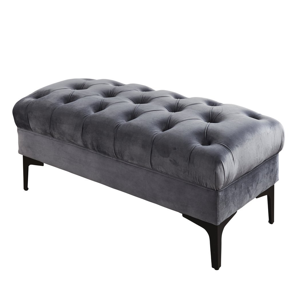 Native Home & Lifestyle Bench In Grey Buttoned Velvet 100 x 46 x 40cm – Furniture & Homeware – The Luxe Home