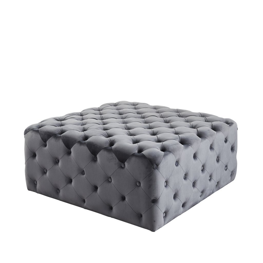 Native Home & Lifestyle Ottoman In Grey Buttoned Velvet 100 x 100cm – Furniture & Homeware – The Luxe Home