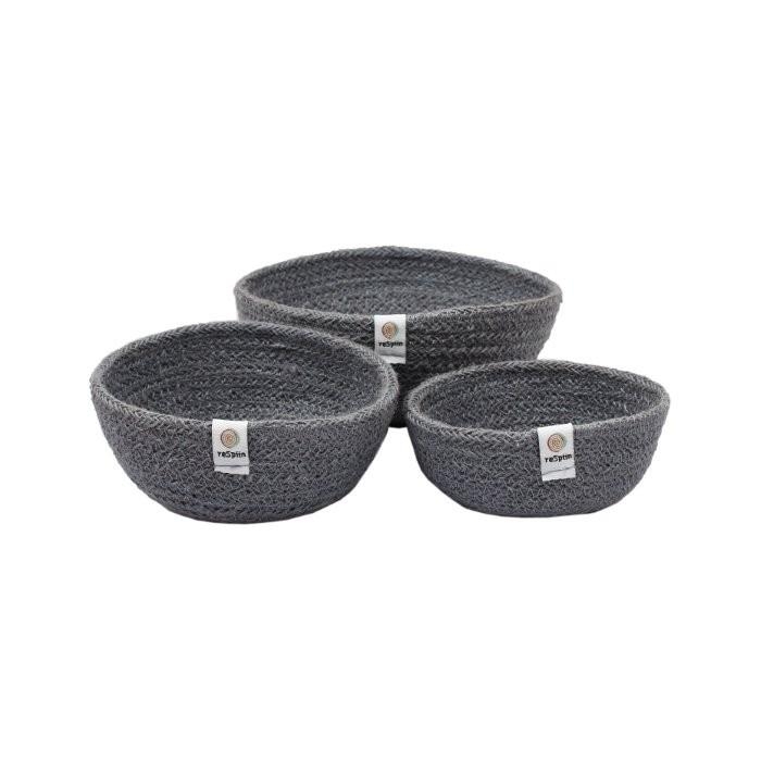 Jute Mini Bowl Set of 3 | ReSpiin | Sustainable Homeware Brand Grey
