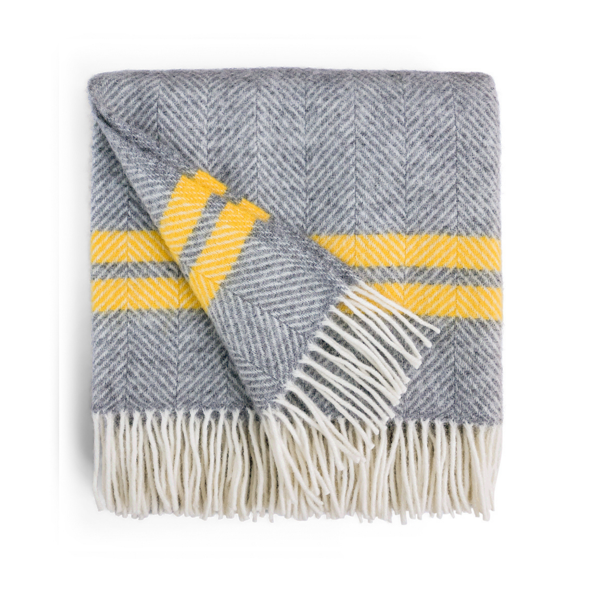 Herringbone Wool Throw – Grey / Mustard Stripe – Sand & Salt